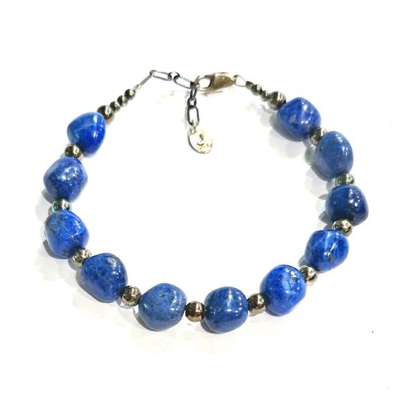 Vintage Carolyn Pollack Relios Sterling Lapis Lazuli Nugget Bracelet - Picture 1 of 2